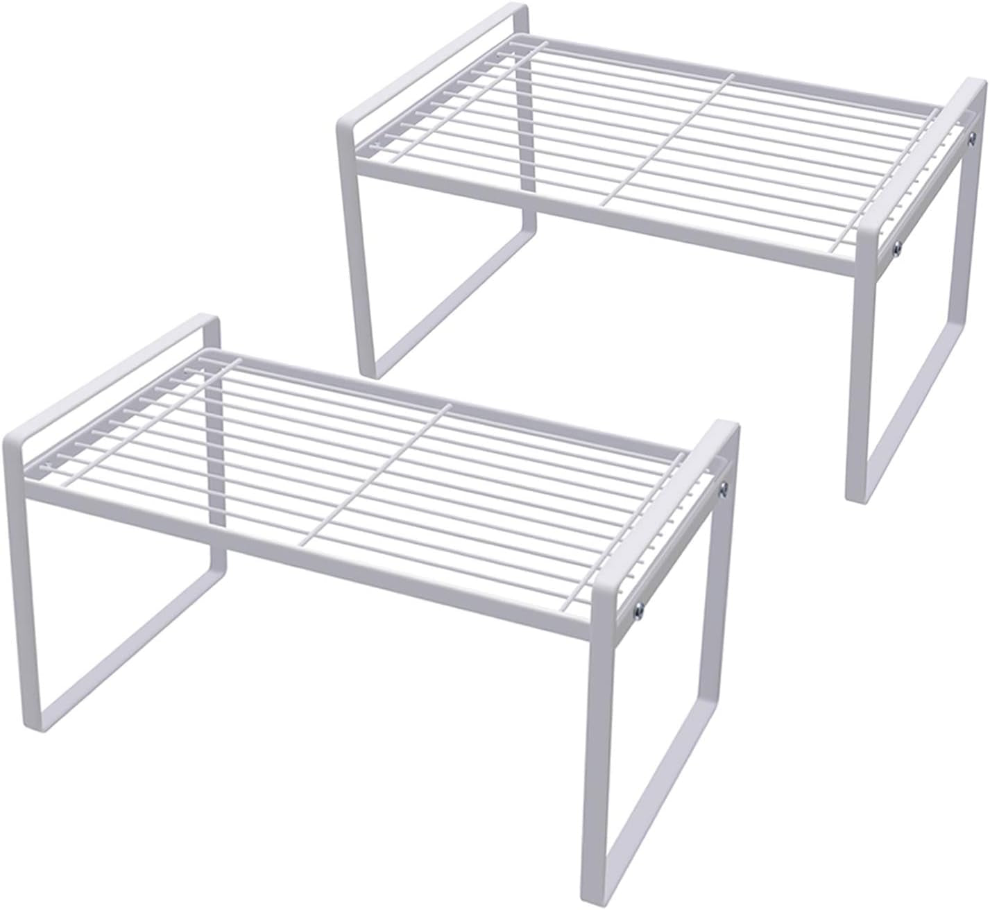 Rust Resistant White Steel Frame Rack - 2 Tier Cabinet Organizer - Roots & Rooms