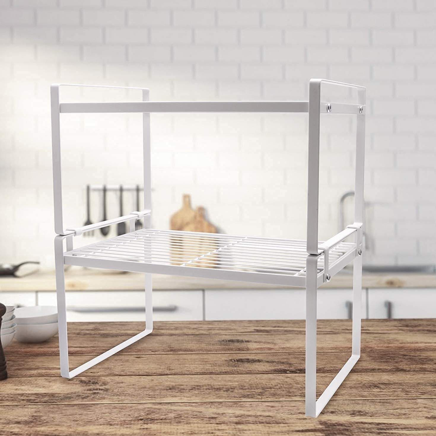 Rust Resistant White Steel Frame Rack - 2 Tier Cabinet Organizer - Roots & Rooms
