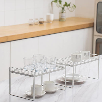 Rust Resistant White Steel Frame Rack - 2 Tier Cabinet Organizer - Roots & Rooms