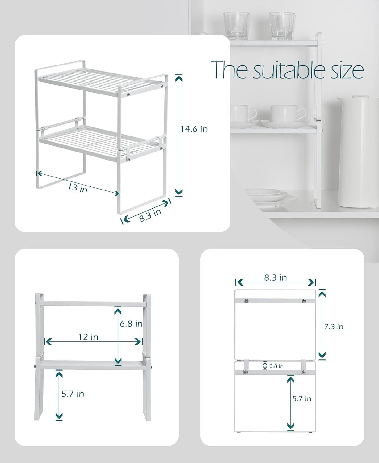 Rust Resistant White Steel Frame Rack - 2 Tier Cabinet Organizer - Roots & Rooms