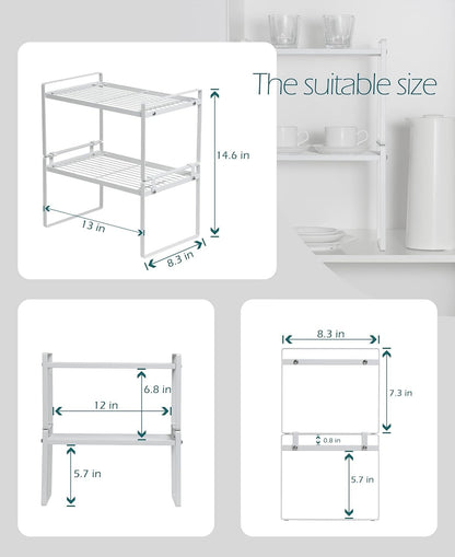 Rust Resistant White Steel Frame Rack - 2 Tier Cabinet Organizer - Roots & Rooms