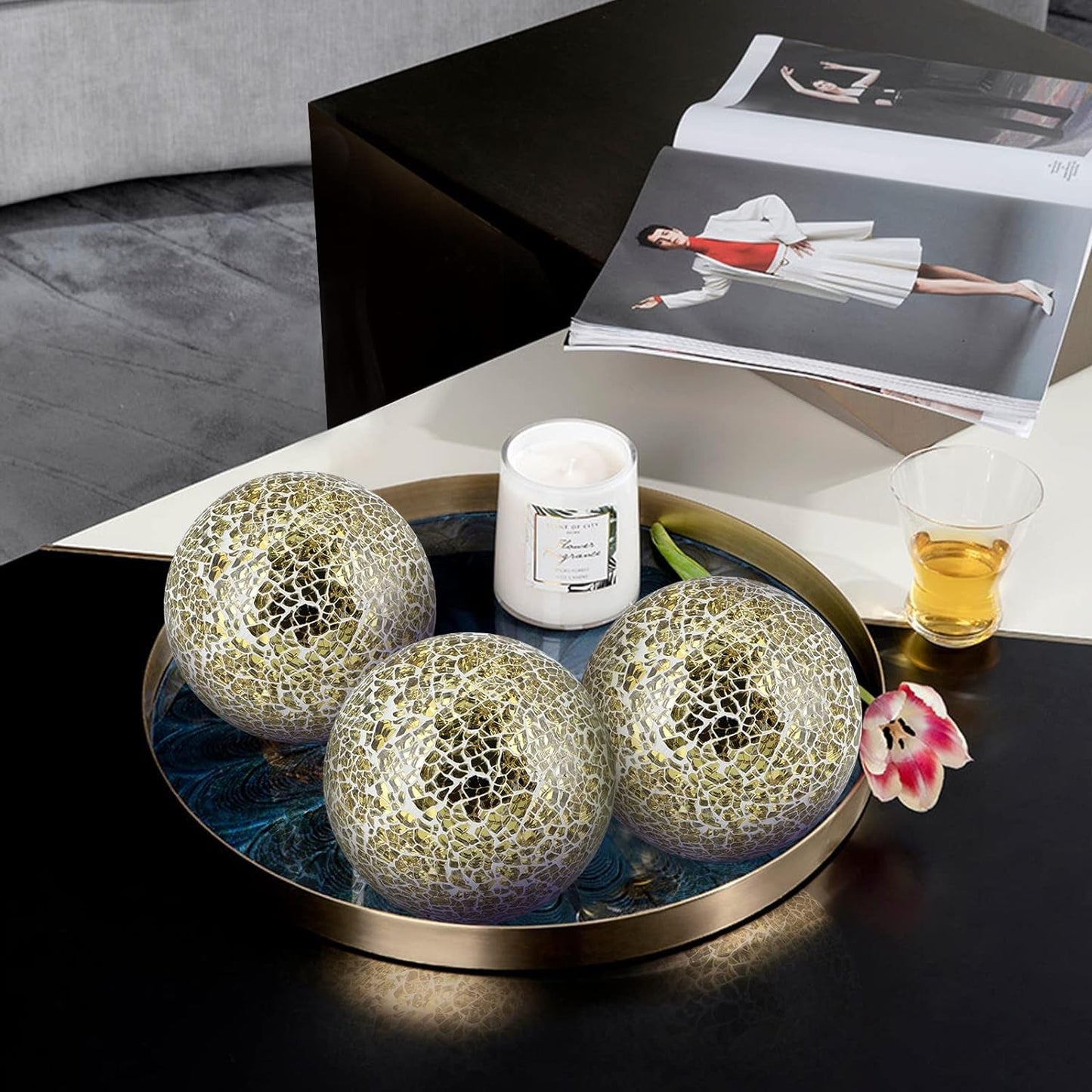 Elegant Gold Mosaic Orb Centerpiece Balls - Sell Fast - Roots & Rooms