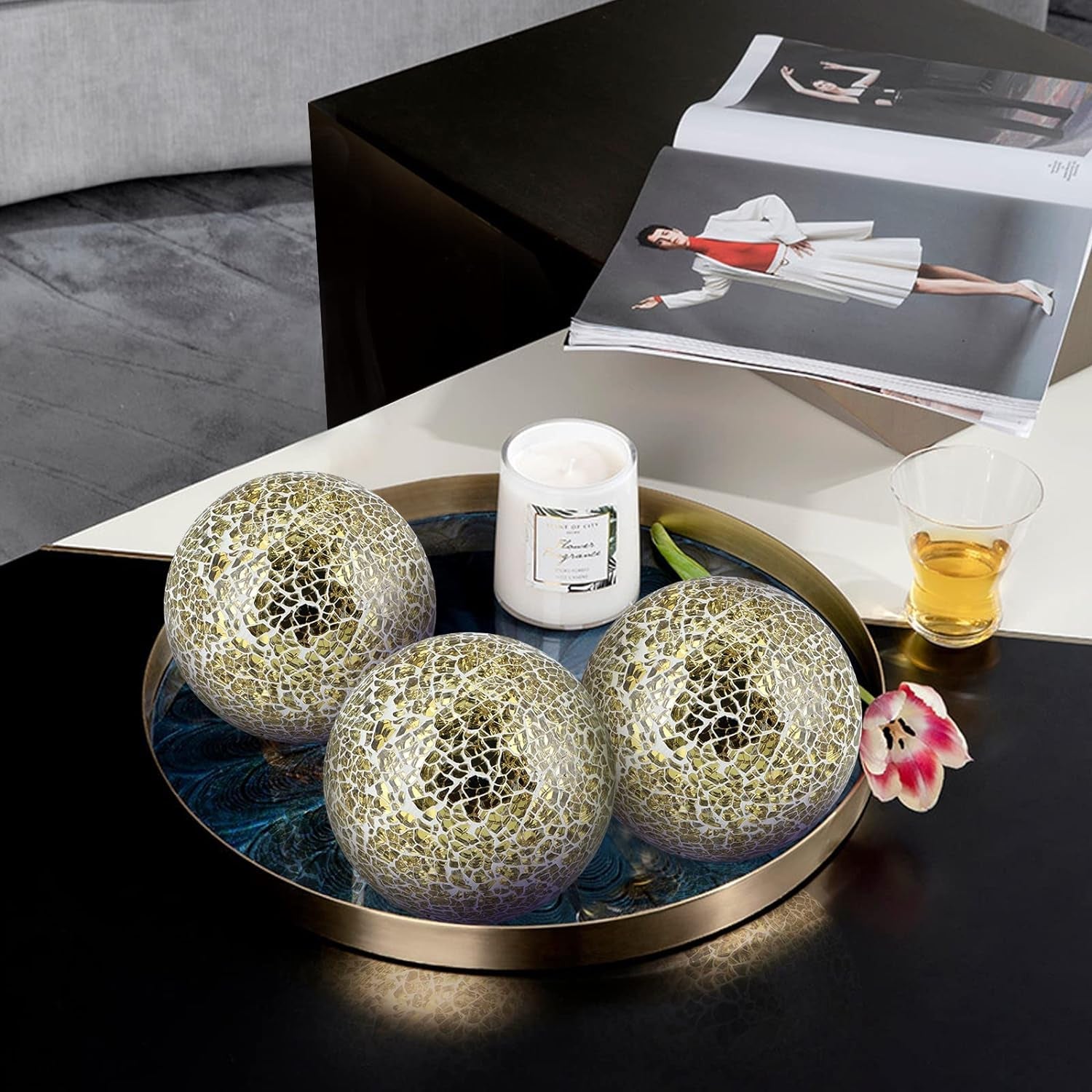 Elegant Gold Mosaic Orb Centerpiece Balls - Sell Fast - Roots & Rooms
