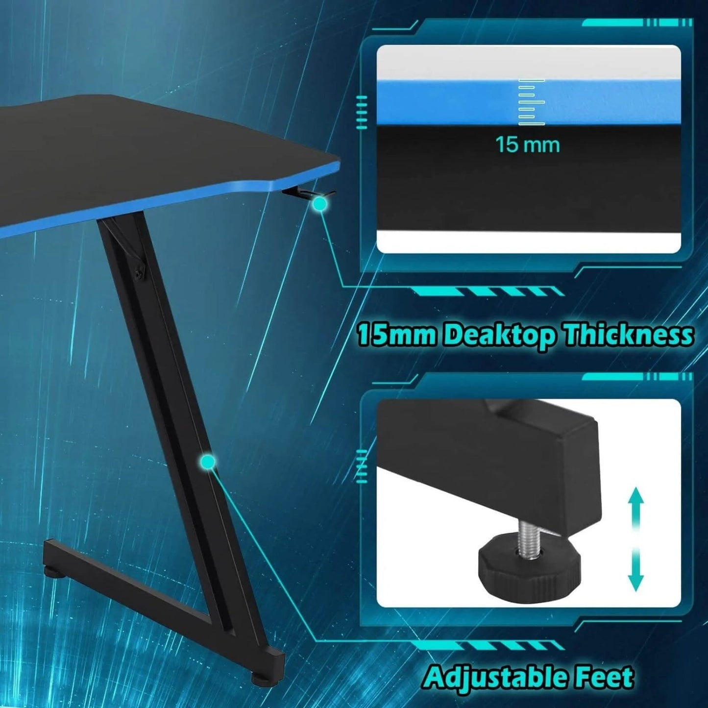 Upgrade to 47-Inch Z-Shaped Gaming Desk: Ergonomic Gamer Workstation - Roots & Rooms