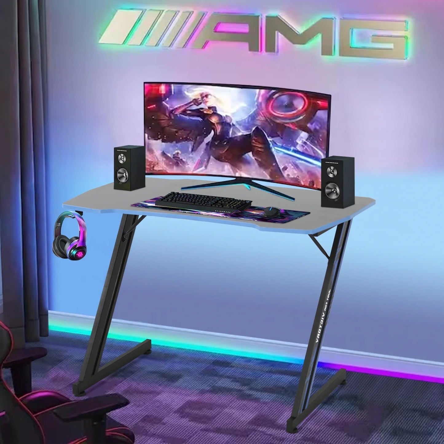 Upgrade to 47-Inch Z-Shaped Gaming Desk: Ergonomic Gamer Workstation - Roots & Rooms