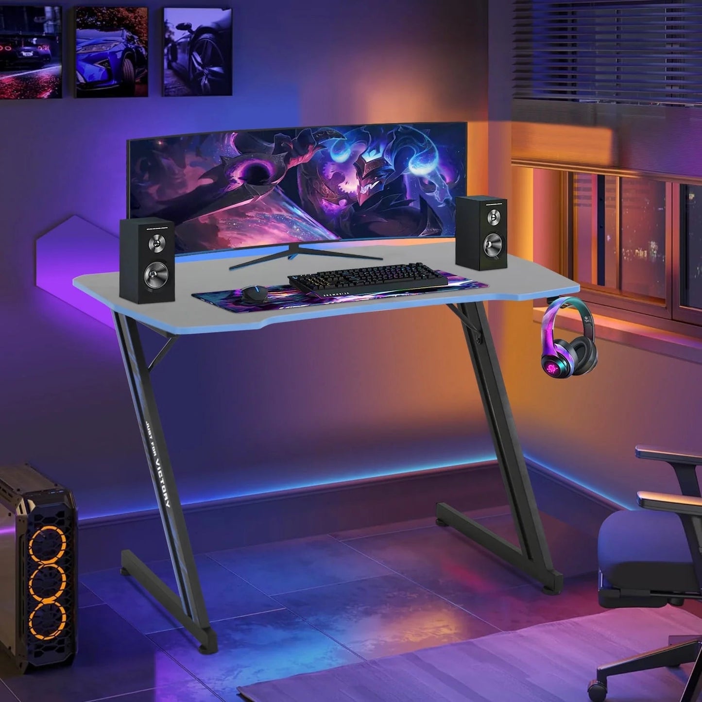 Upgrade to 47-Inch Z-Shaped Gaming Desk: Ergonomic Gamer Workstation - Roots & Rooms