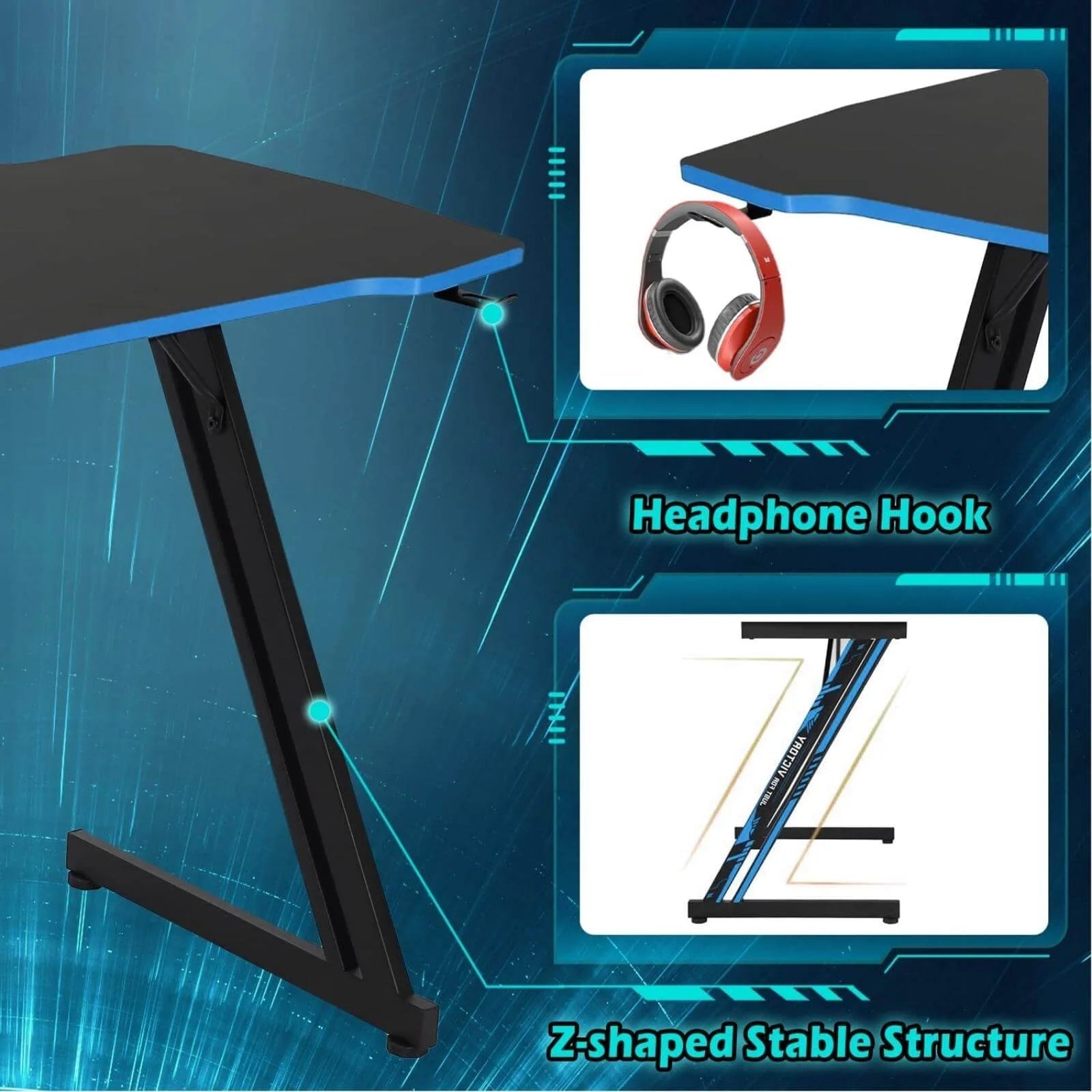 Upgrade to 47-Inch Z-Shaped Gaming Desk: Ergonomic Gamer Workstation - Roots & Rooms