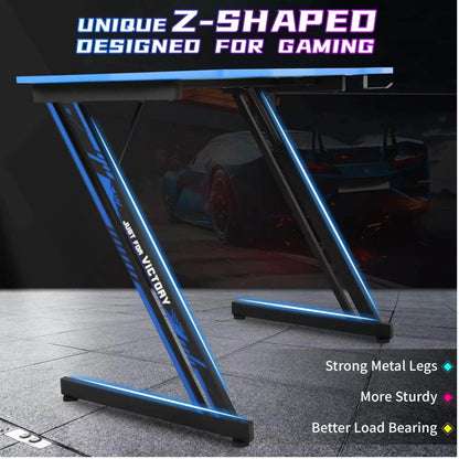 Upgrade to 47-Inch Z-Shaped Gaming Desk: Ergonomic Gamer Workstation - Roots & Rooms