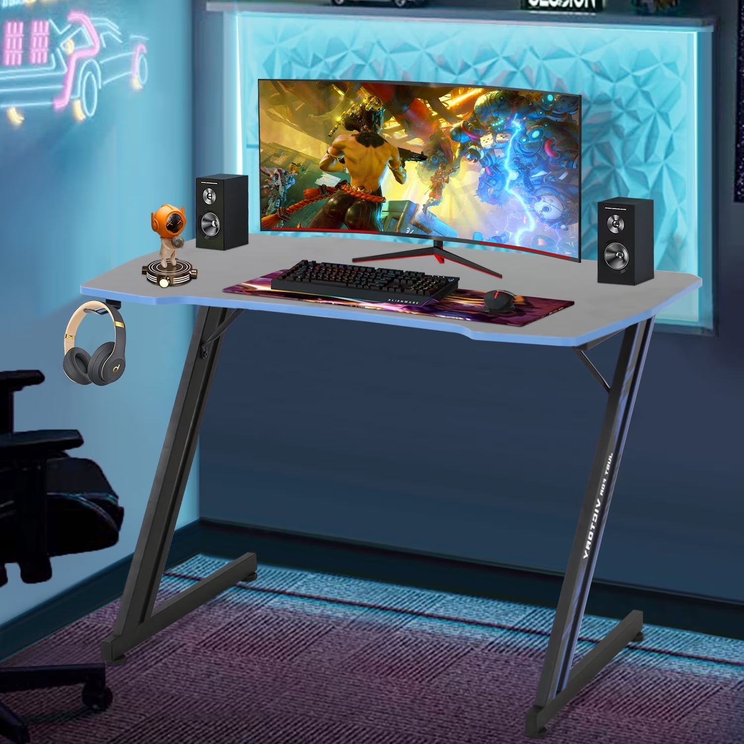 Upgrade to 47-Inch Z-Shaped Gaming Desk: Ergonomic Gamer Workstation - Roots & Rooms
