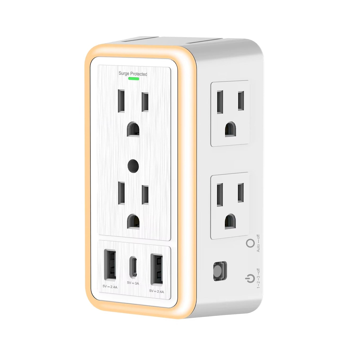 6-Outlet USB Wall Charger Extender – Surge Protected with USB-C, 3 USB Ports & Built-In Night Light - Roots & Rooms