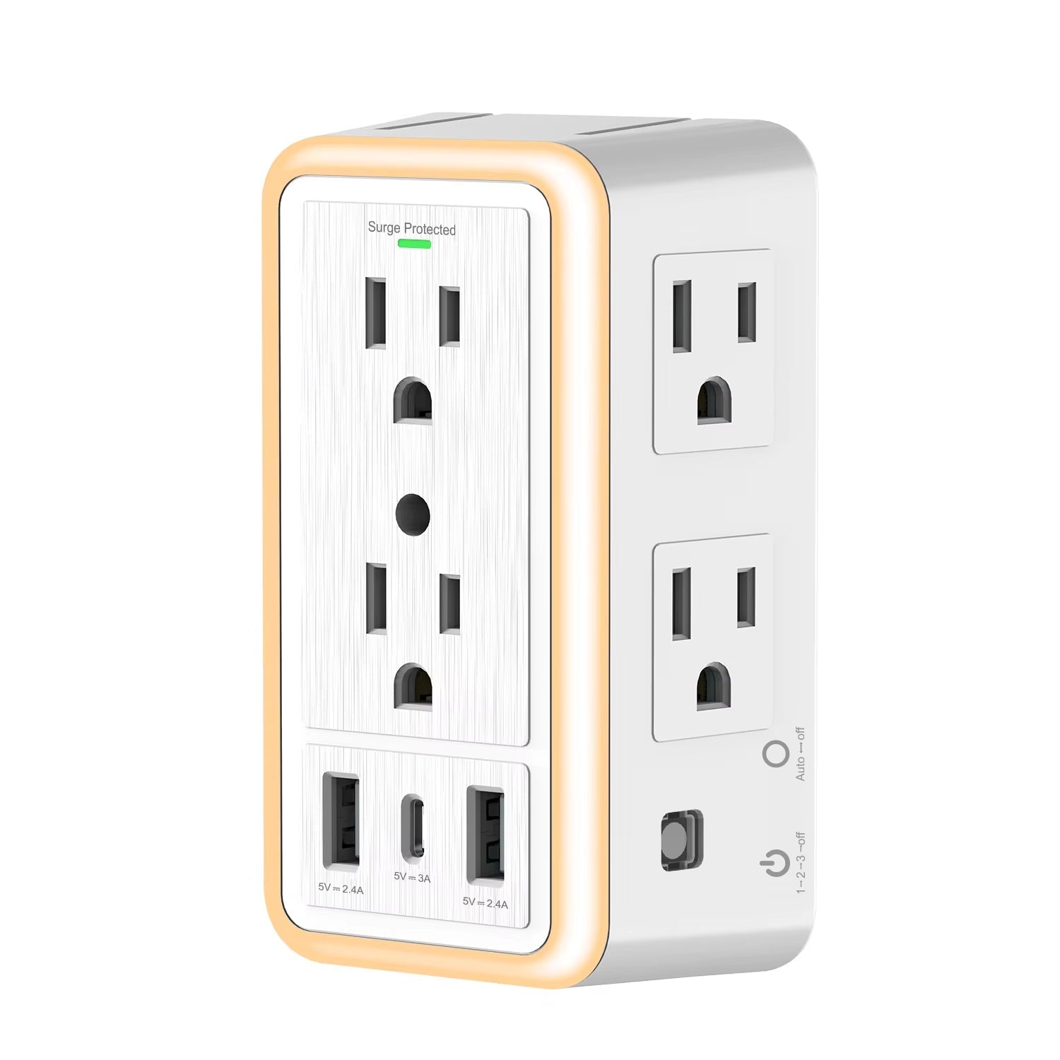 6-Outlet USB Wall Charger Extender – Surge Protected with USB-C, 3 USB Ports & Built-In Night Light - Roots & Rooms