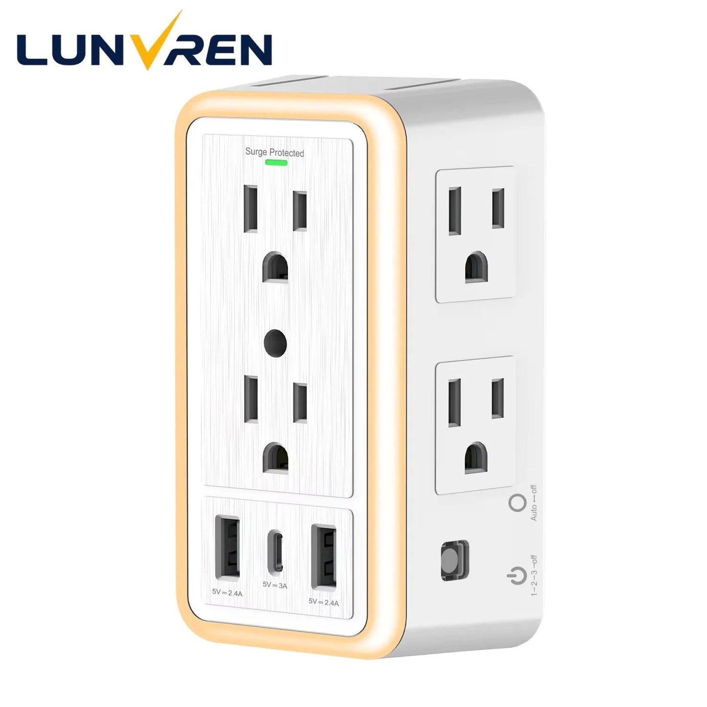 6-Outlet USB Wall Charger Extender – Surge Protected with USB-C, 3 USB Ports & Built-In Night Light - Roots & Rooms