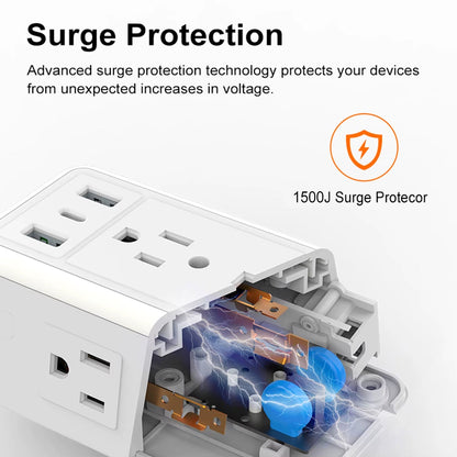 6-Outlet USB Wall Charger Extender – Surge Protected with USB-C, 3 USB Ports & Built-In Night Light - Roots & Rooms