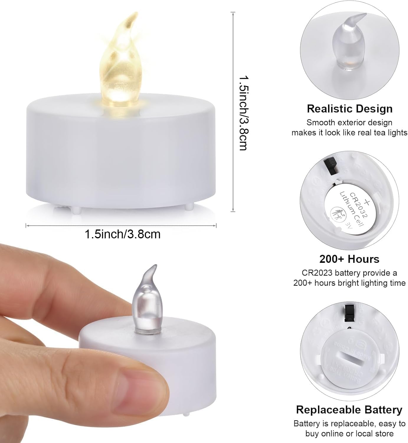 24 Flameless LED Tea Lights - Long Lasting Battery Operated Candles - Roots & Rooms