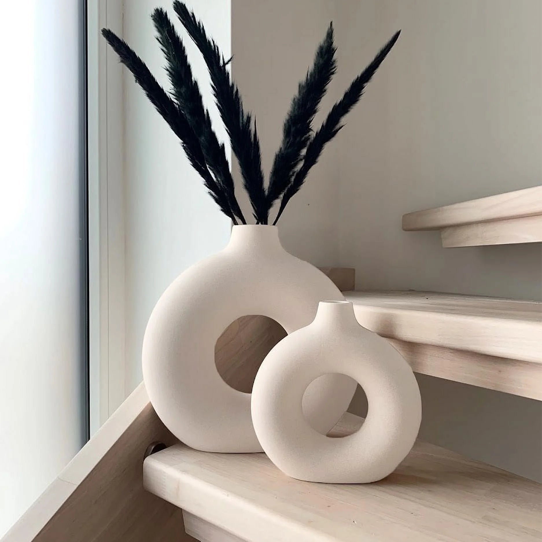 2-Piece Farmhouse Style Ceramic Donut Vase Set - Roots & Rooms