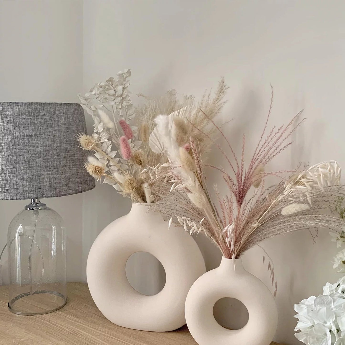 2-Piece Farmhouse Style Ceramic Donut Vase Set - Roots & Rooms