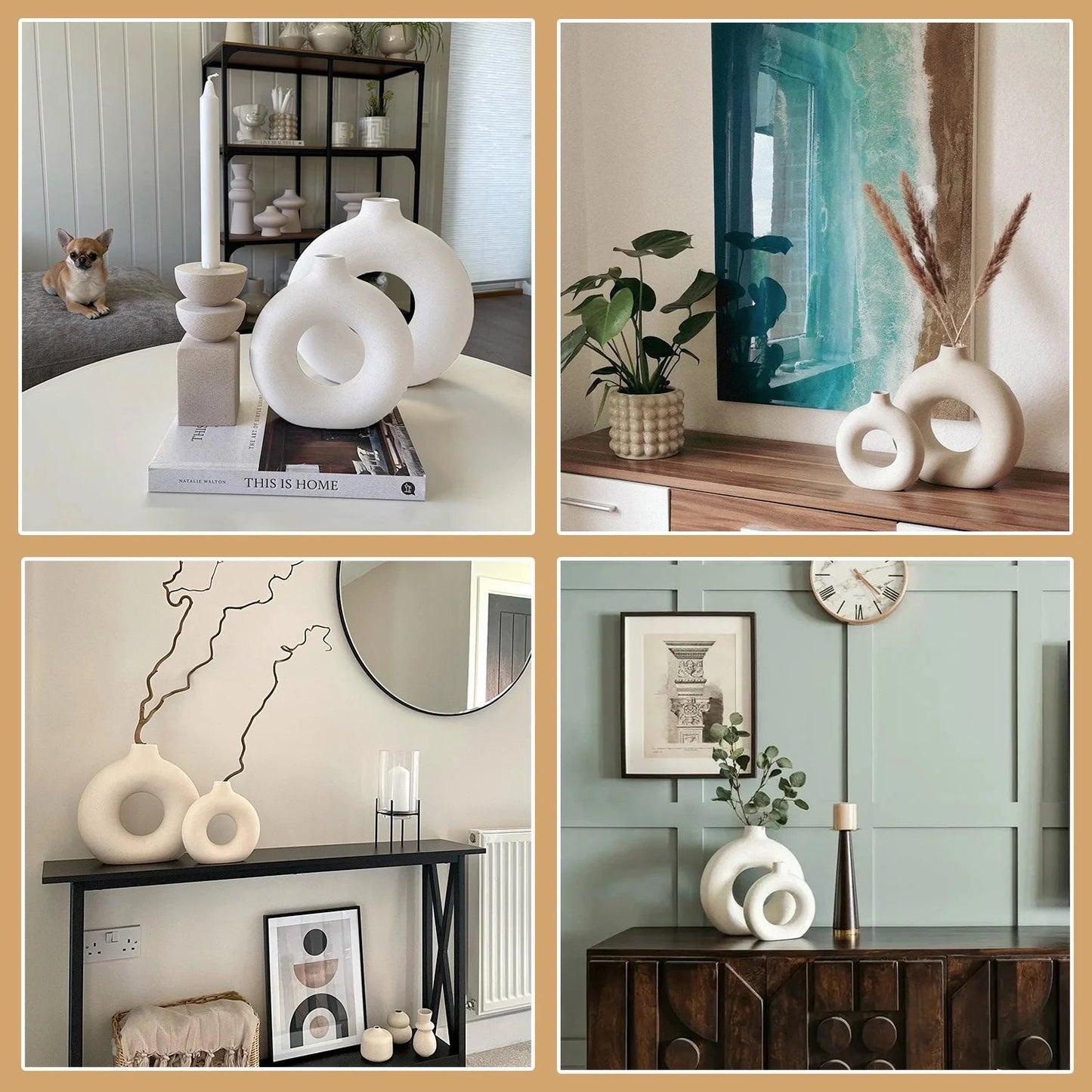 2-Piece Farmhouse Style Ceramic Donut Vase Set - Roots & Rooms