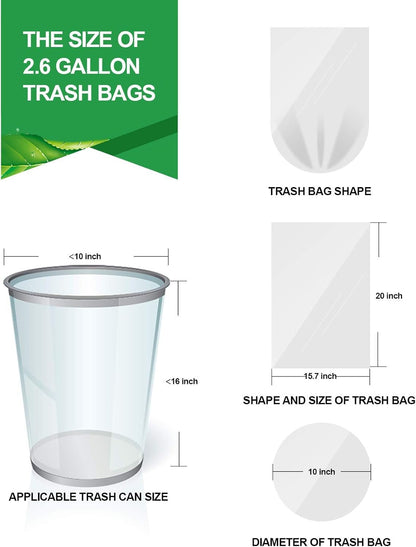 Scent-Free 2.6 Gallon Garbage Bags - High-Quality Clear Trash Bags - Roots & Rooms