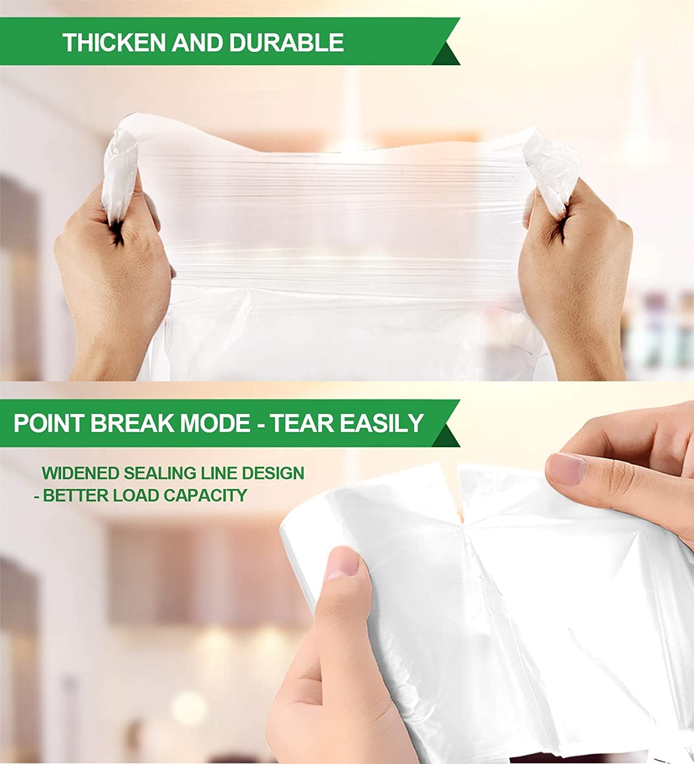 Scent-Free 2.6 Gallon Garbage Bags - High-Quality Clear Trash Bags - Roots & Rooms