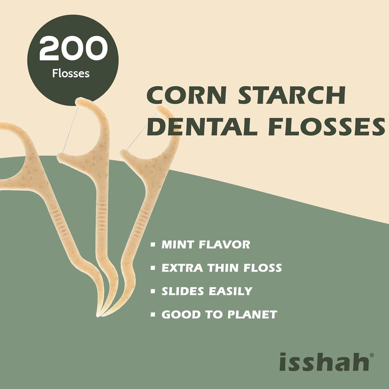 Vegan Mint Dental Floss Picks - 200 Count, Eco-Friendly - Roots & Rooms