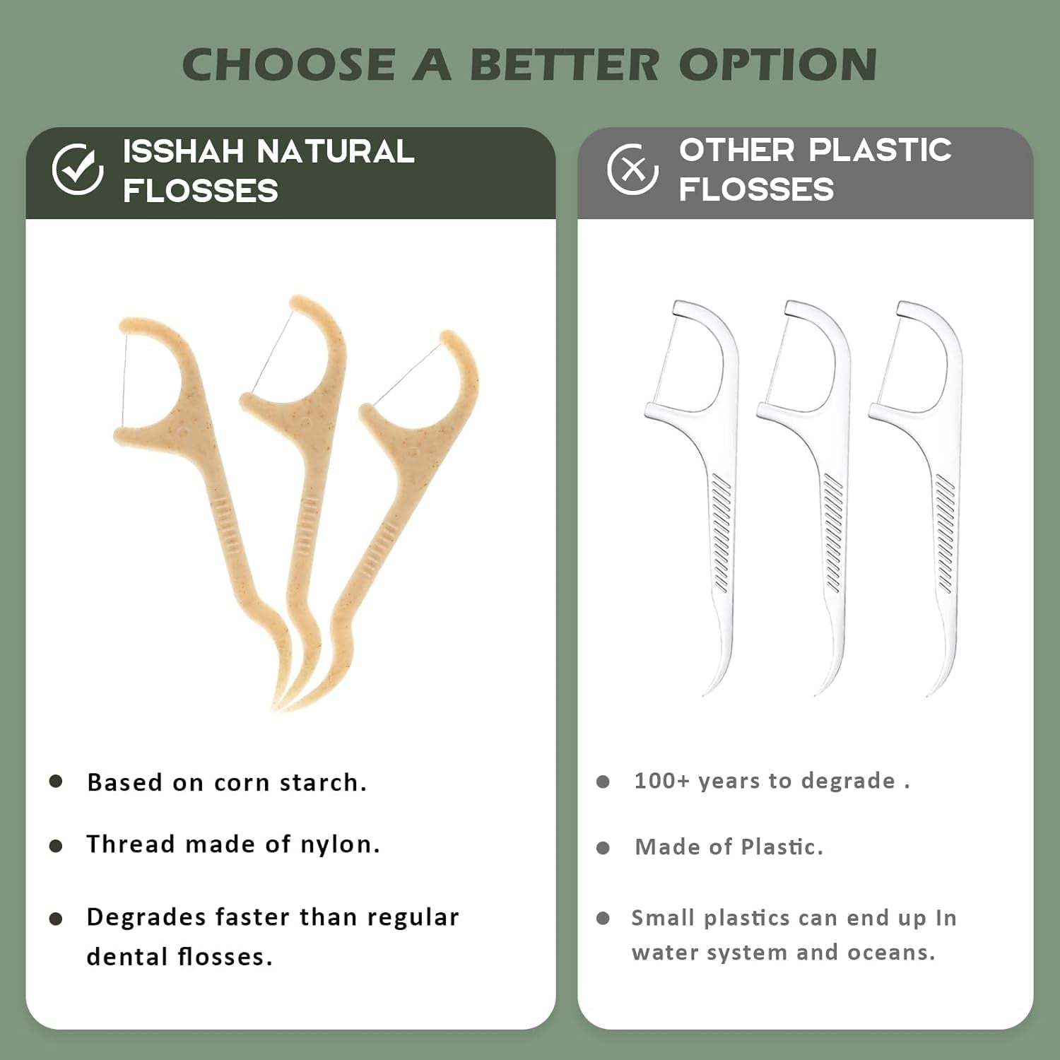 Vegan Mint Dental Floss Picks - 200 Count, Eco-Friendly - Roots & Rooms