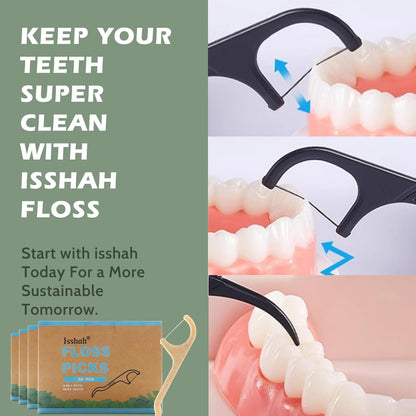 Vegan Mint Dental Floss Picks - 200 Count, Eco-Friendly - Roots & Rooms