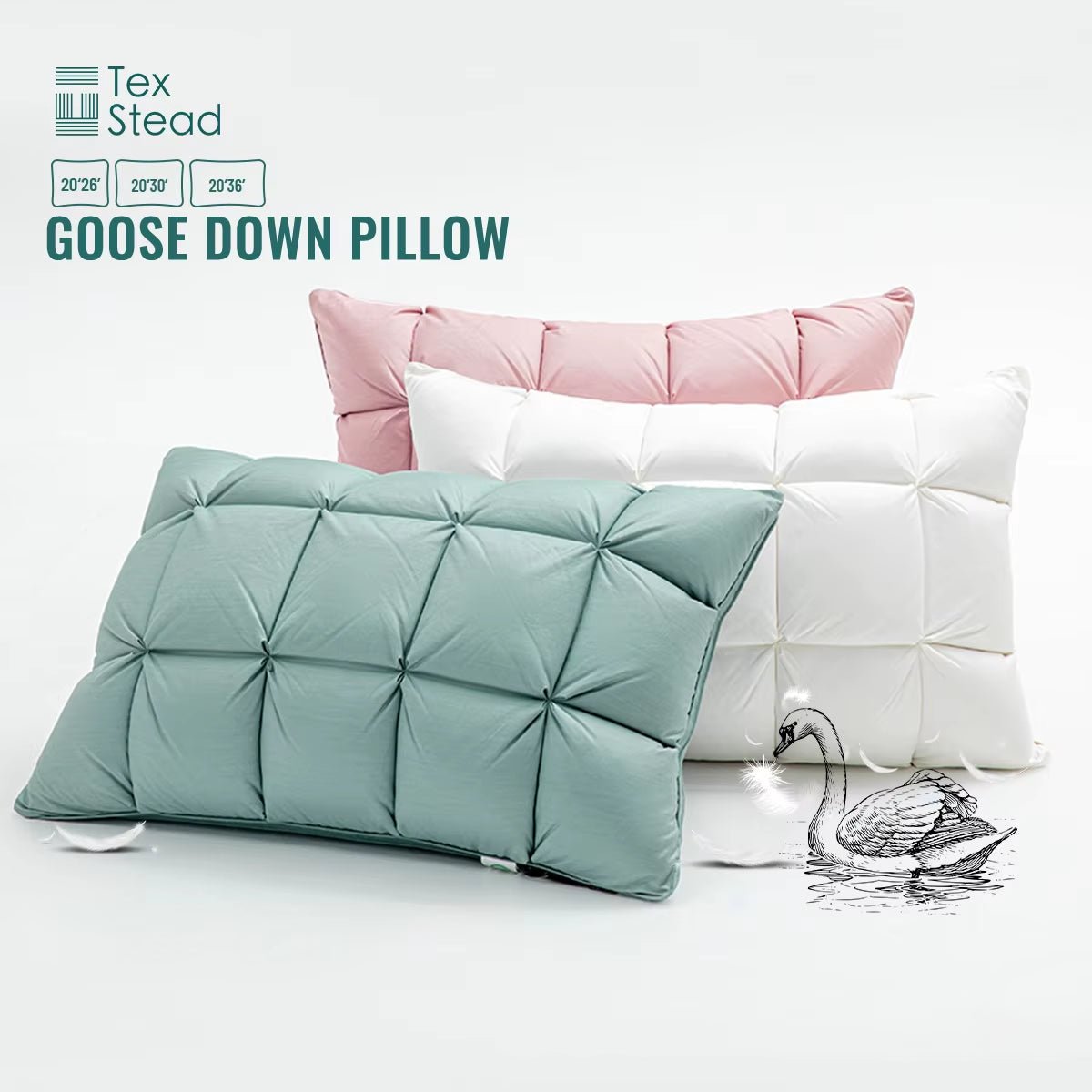 DreamNest™ Luxury Goose Down Feather Pillow – Pinch Pleat Design with Neck Support in Standard, Queen & King Sizes