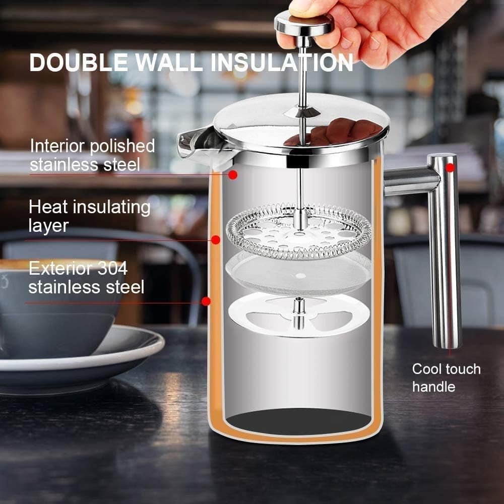 12oz Insulated Stainless Steel French Press - 304 Grade Steel - Roots & Rooms