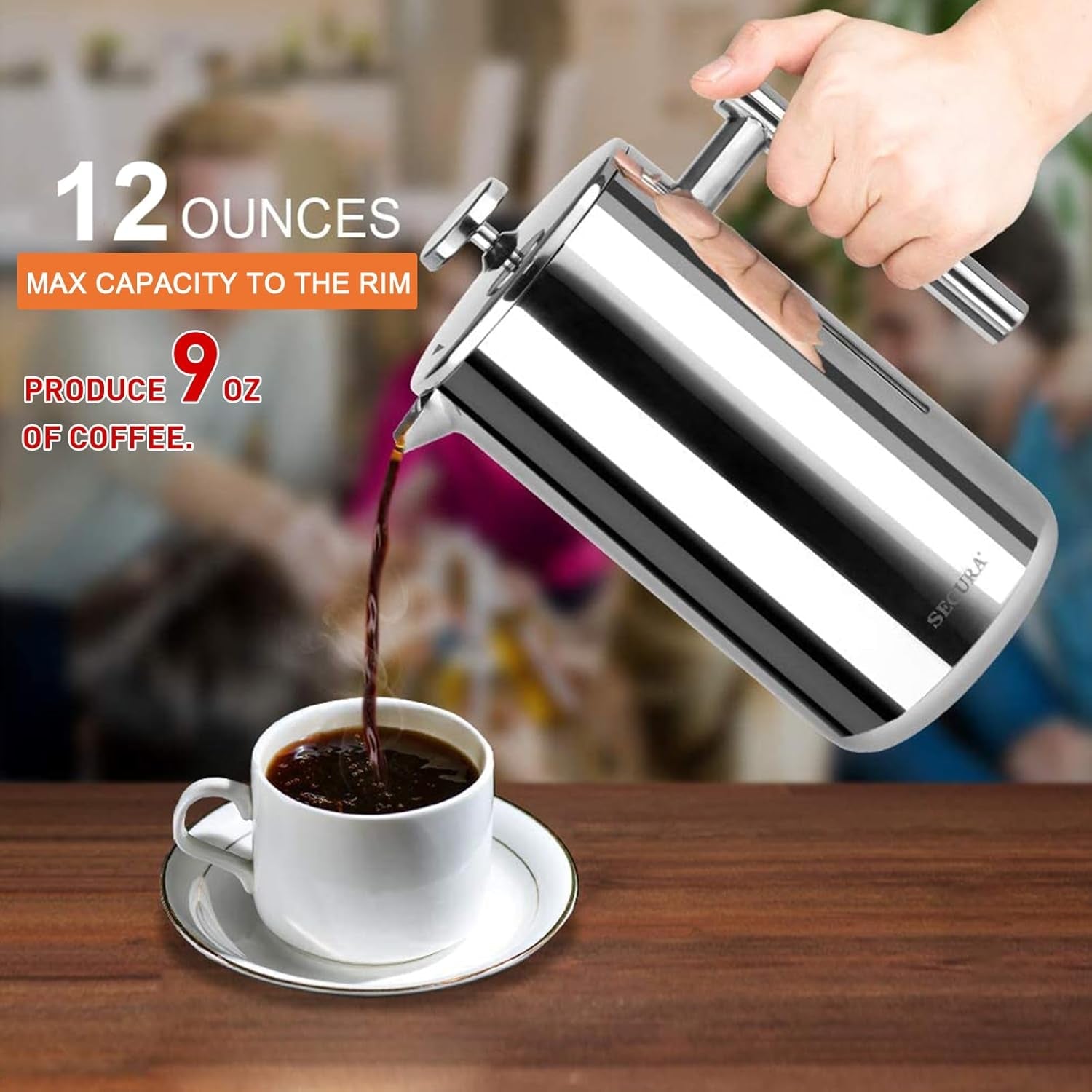 12oz Insulated Stainless Steel French Press - 304 Grade Steel - Roots & Rooms