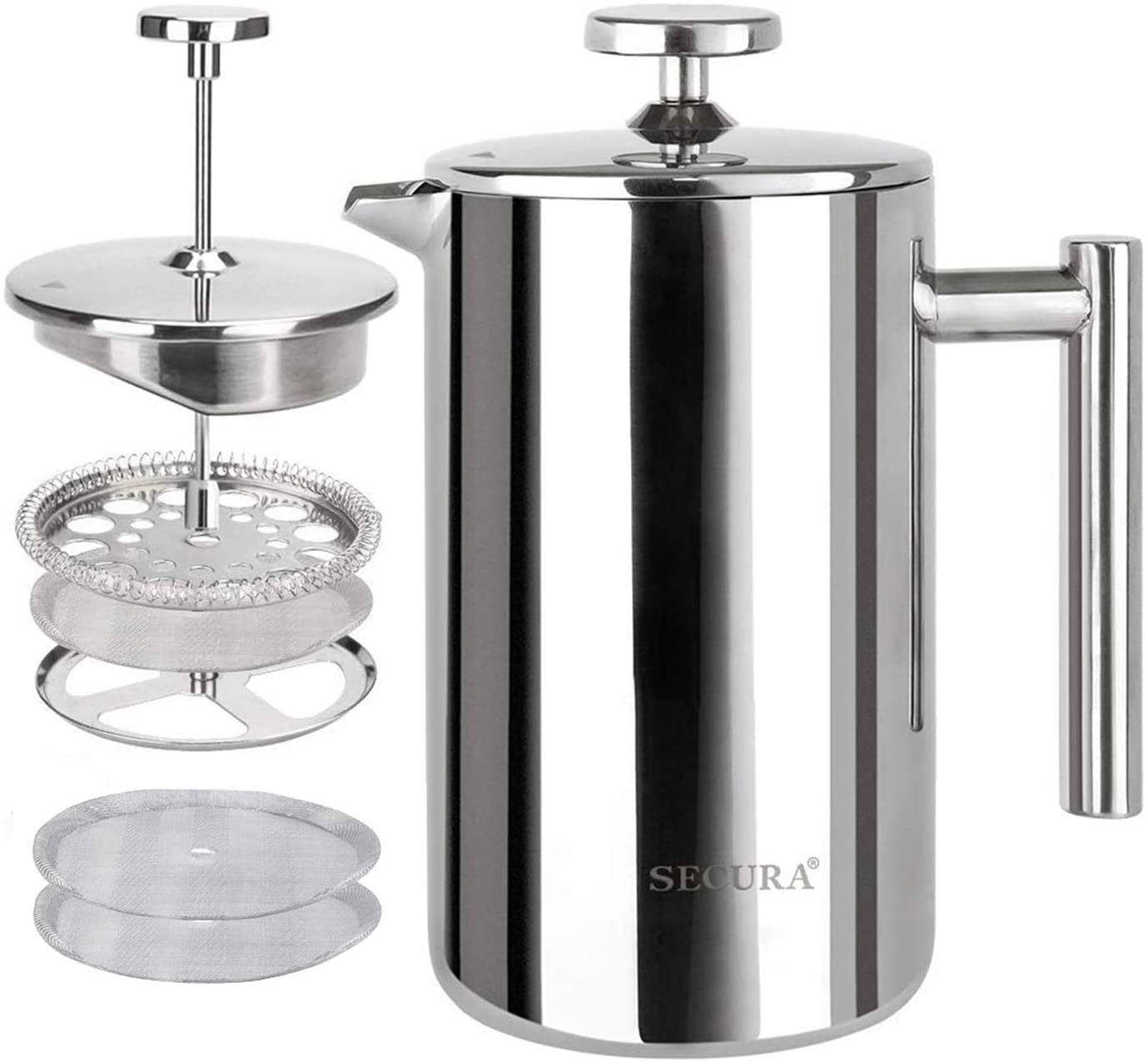 12oz Insulated Stainless Steel French Press - 304 Grade Steel - Roots & Rooms