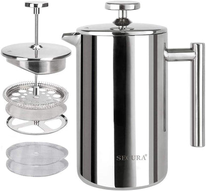 12oz Insulated Stainless Steel French Press - 304 Grade Steel - Roots & Rooms