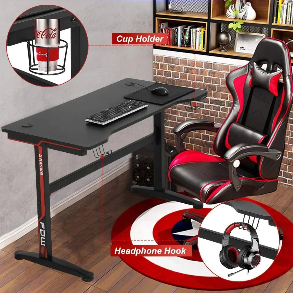Gaming Desk Computer Desk Home Office Desk with Cup Holder Headphone Hook - Roots & Rooms