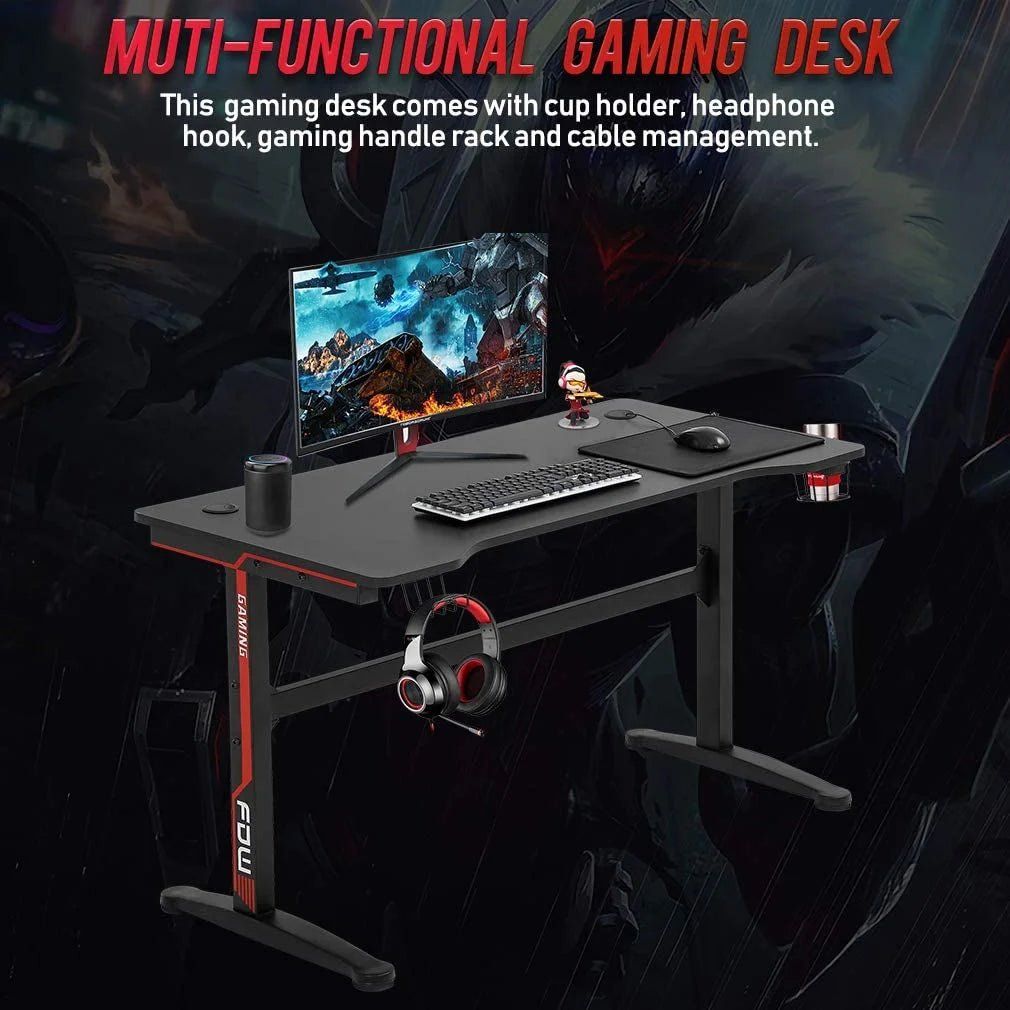 Gaming Desk Computer Desk Home Office Desk with Cup Holder Headphone Hook - Roots & Rooms