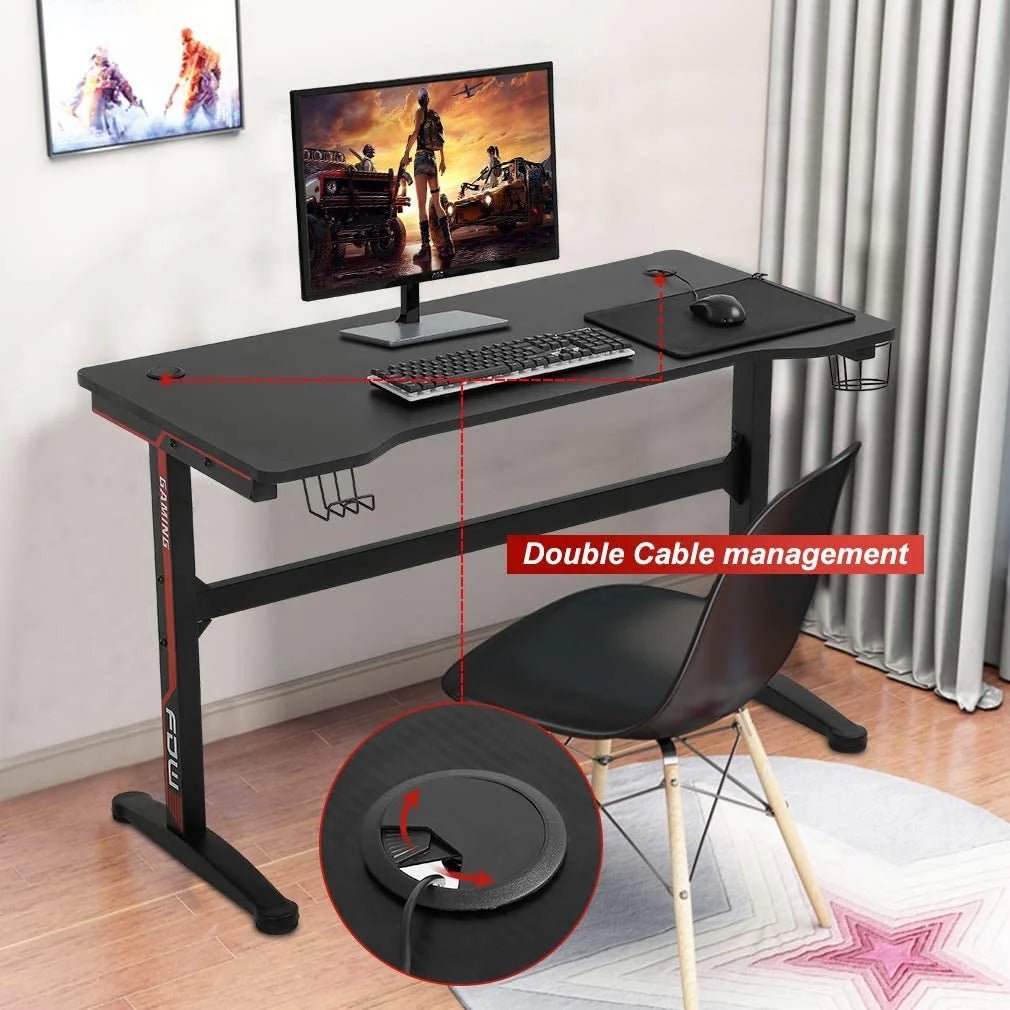 Gaming Desk Computer Desk Home Office Desk with Cup Holder Headphone Hook - Roots & Rooms