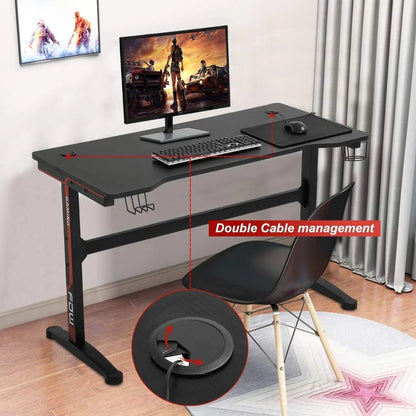 Gaming Desk Computer Desk Home Office Desk with Cup Holder Headphone Hook - Roots & Rooms
