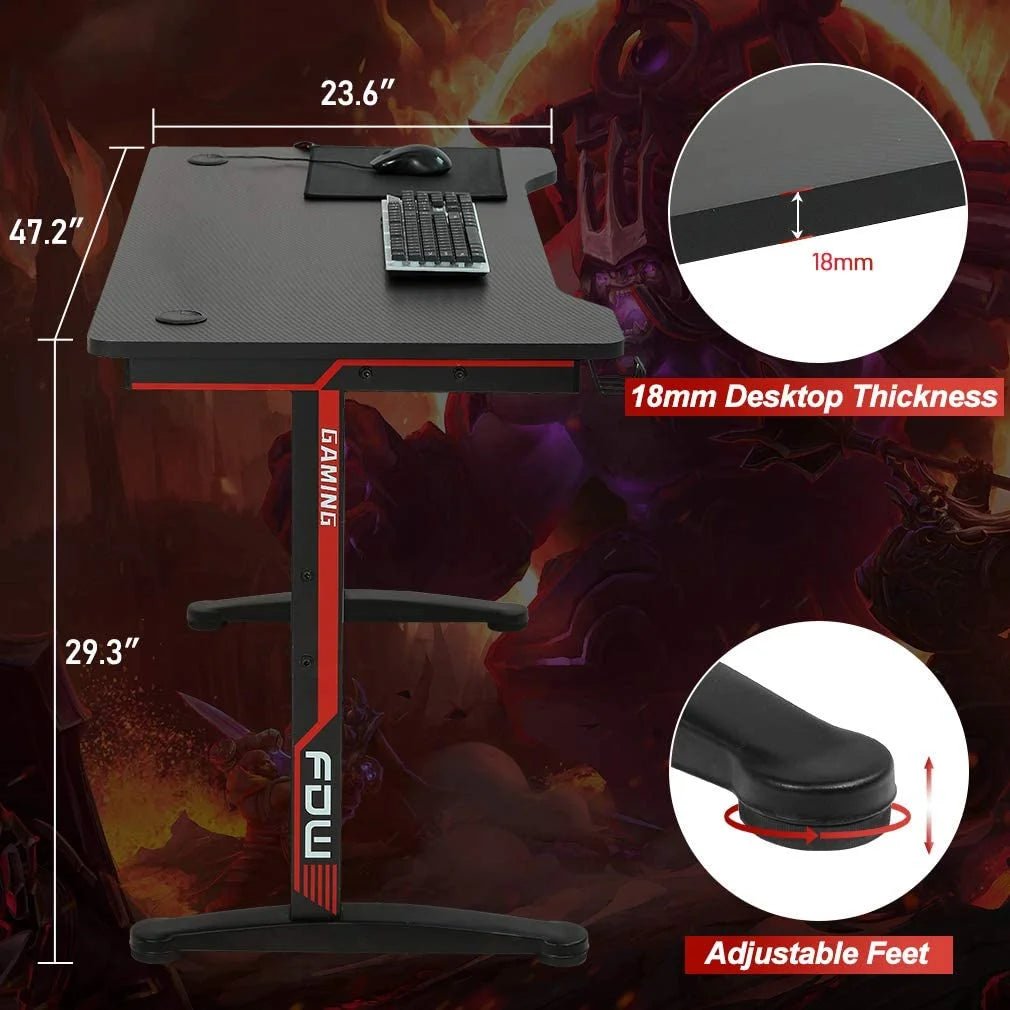 Gaming Desk Computer Desk Home Office Desk with Cup Holder Headphone Hook - Roots & Rooms