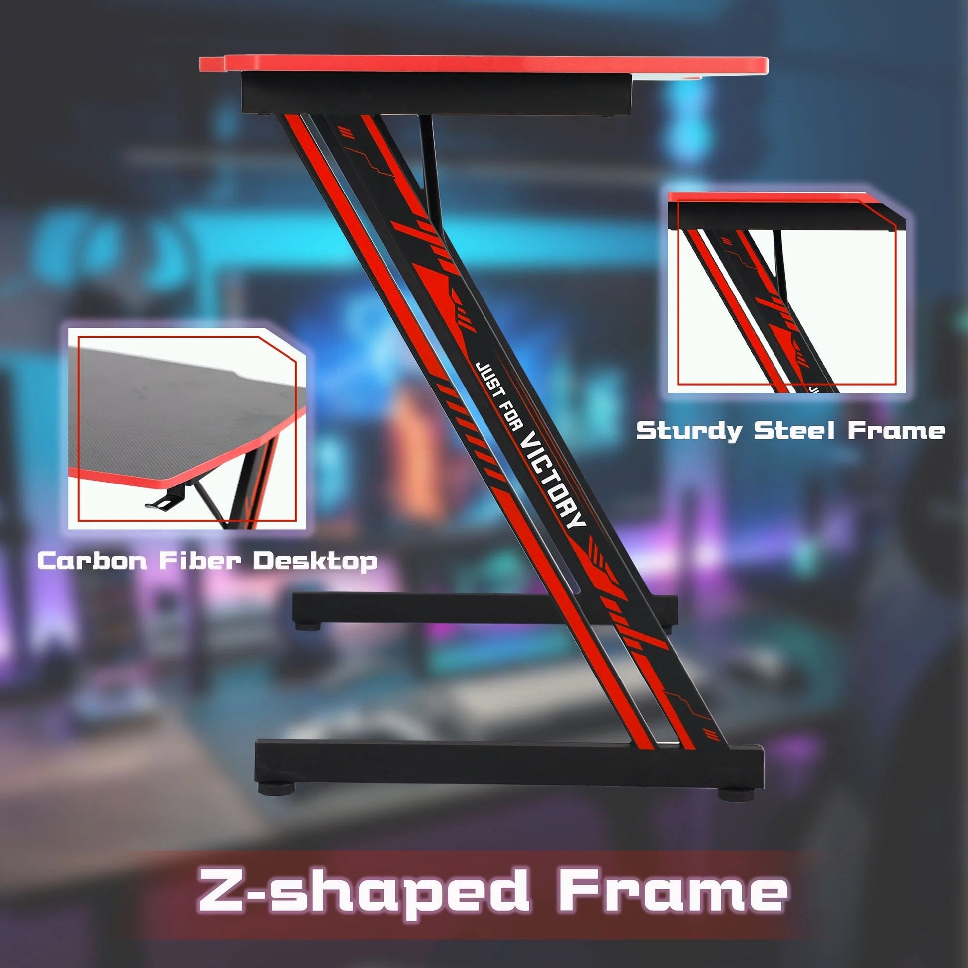 Gaming Z Shaped Desk with Headphone Hook, Blue - Roots & Rooms
