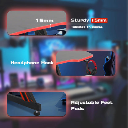 Gaming Z Shaped Desk with Headphone Hook, Blue - Roots & Rooms