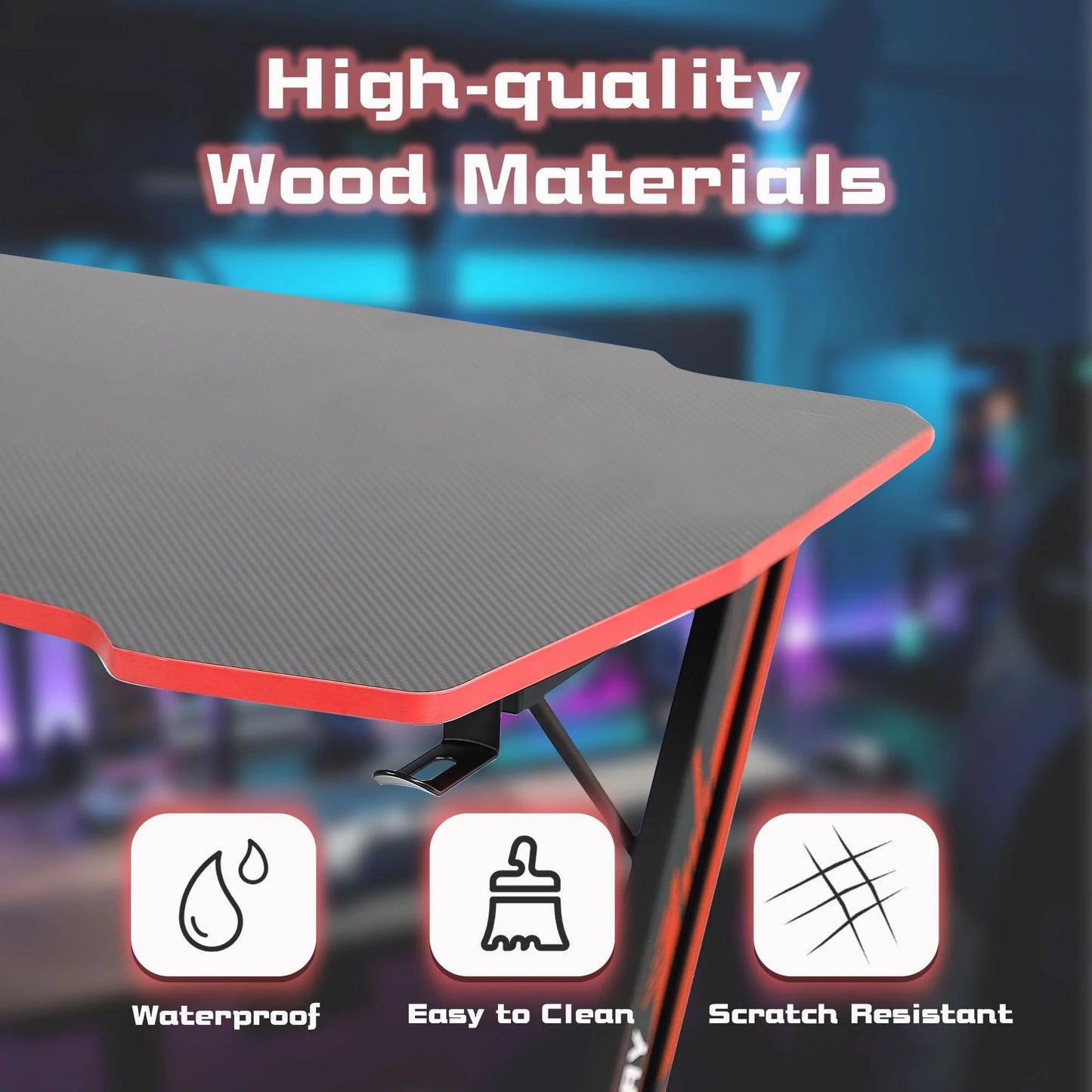 Gaming Z Shaped Desk with Headphone Hook, Blue - Roots & Rooms