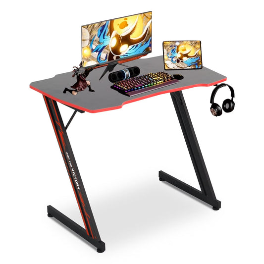 Gaming Z Shaped Desk with Headphone Hook, Blue - Roots & Rooms