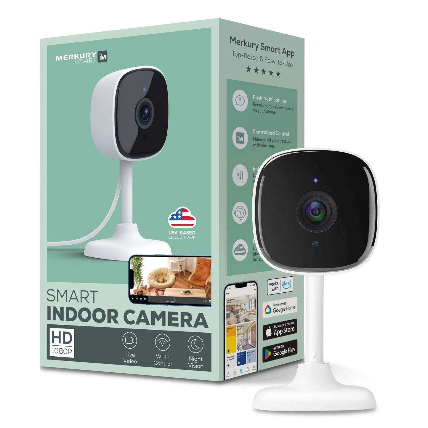 Indoor Camera 1080P - Wi-Fi Security Cam with Night Vision, White (1-Pack) - Roots & Rooms