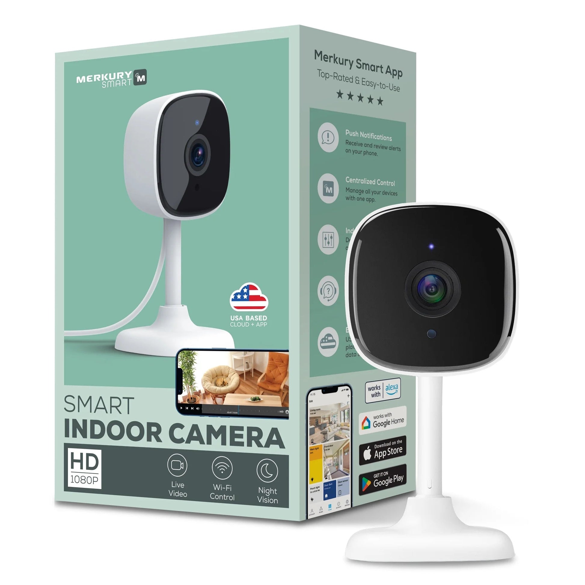Indoor Camera 1080P - Wi-Fi Security Cam with Night Vision, White (1-Pack) - Roots & Rooms
