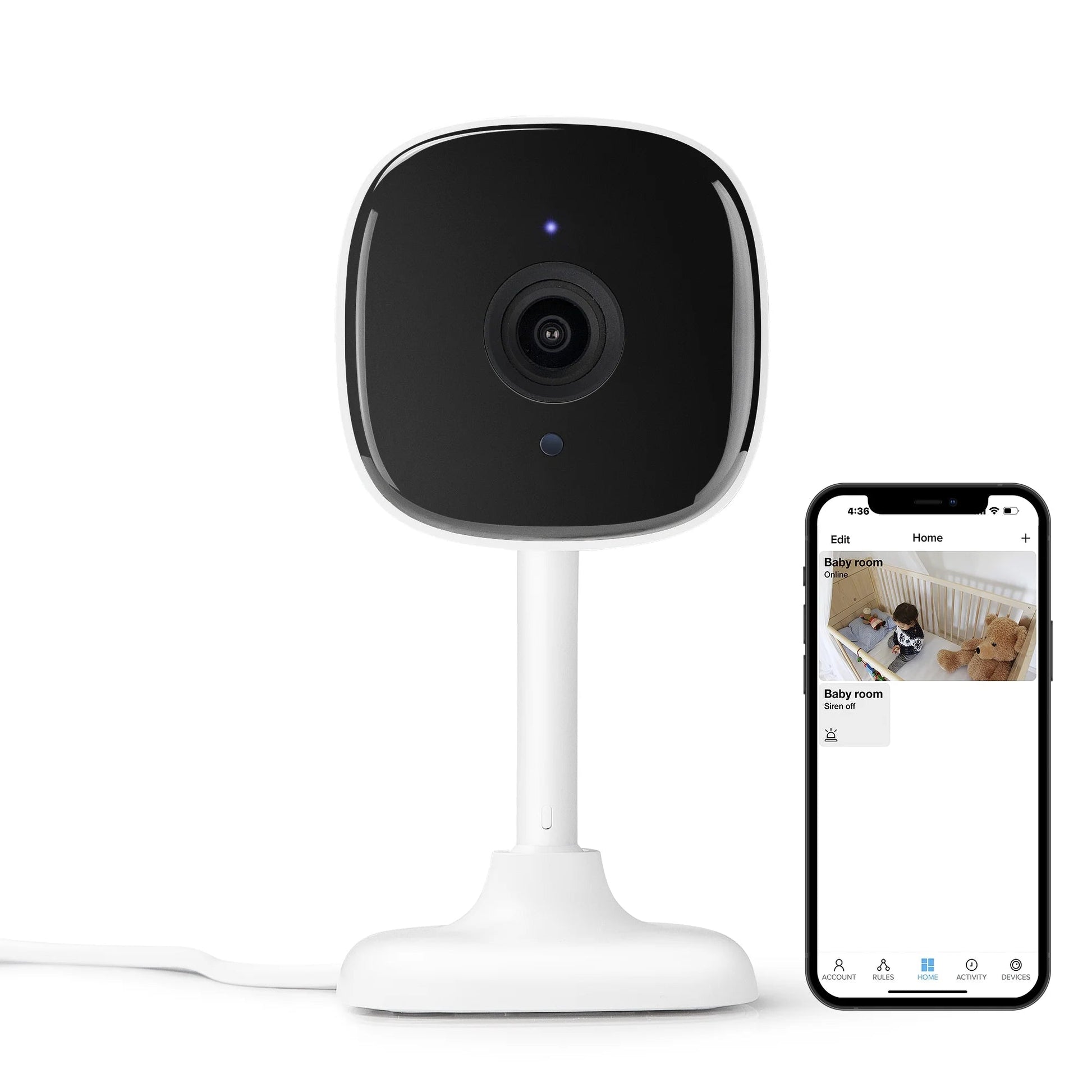 Indoor Camera 1080P - Wi-Fi Security Cam with Night Vision, White (1-Pack) - Roots & Rooms
