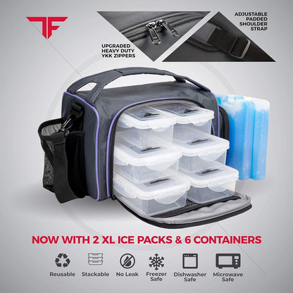 BPA-Free Insulated Lunch Bag + Meal Prep Containers - 6 Portions - Roots & Rooms