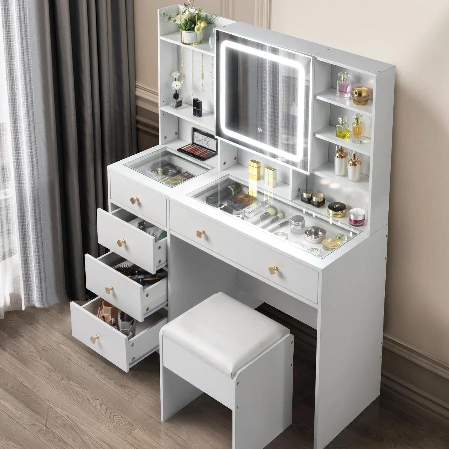 47.2" Modern Vanity Desk with LED Lights & Drawers - Roots & Rooms