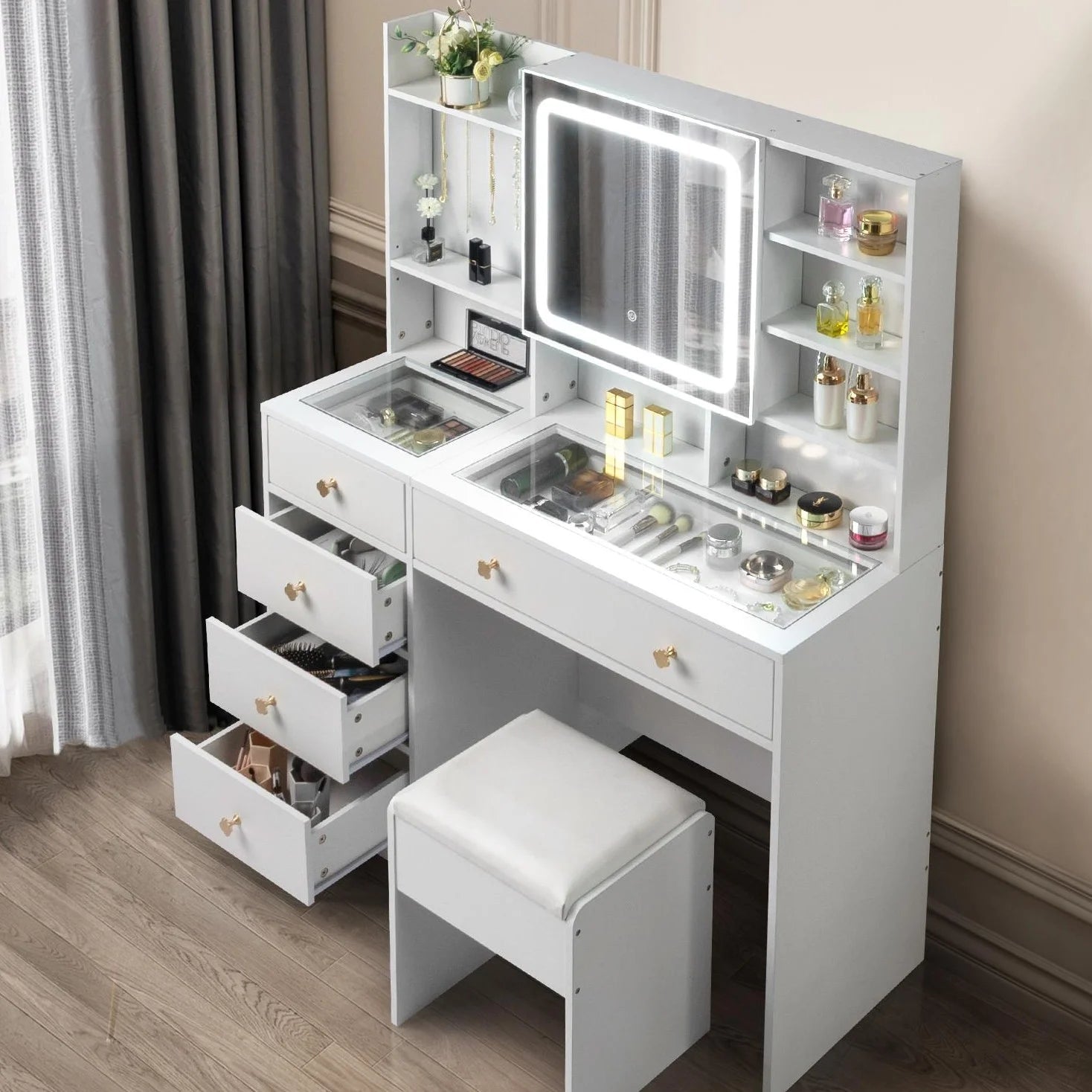 47.2" Modern Vanity Desk with LED Lights & Drawers - Roots & Rooms