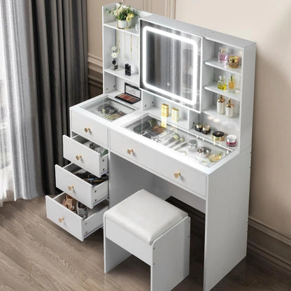 47.2" Modern Vanity Desk with LED Lights & Drawers - Roots & Rooms