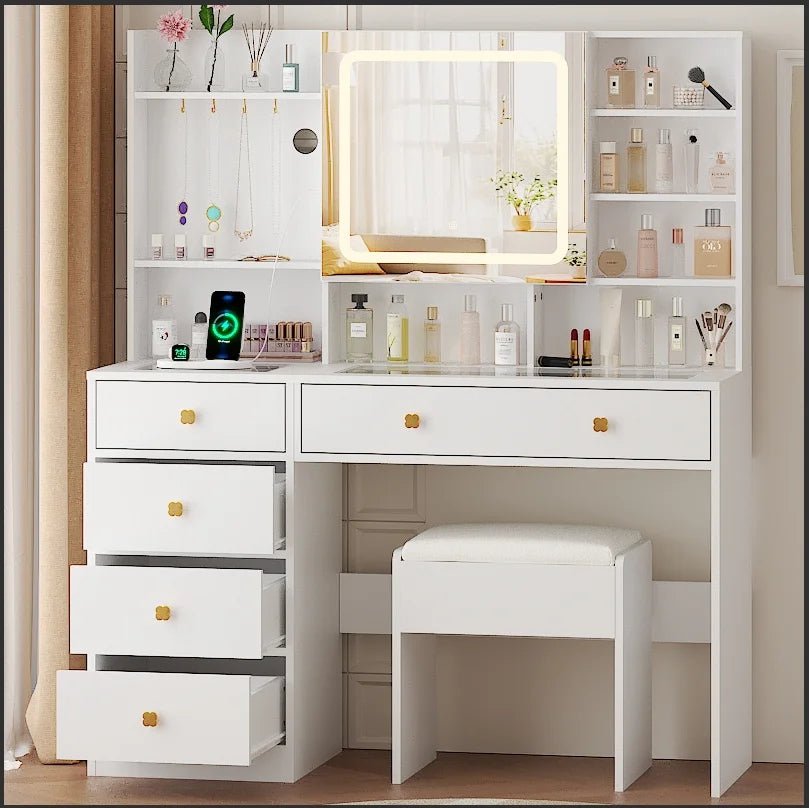 47.2" Modern Vanity Desk with LED Lights & Drawers - Roots & Rooms