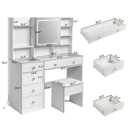 47.2" Modern Vanity Desk with LED Lights & Drawers - Roots & Rooms