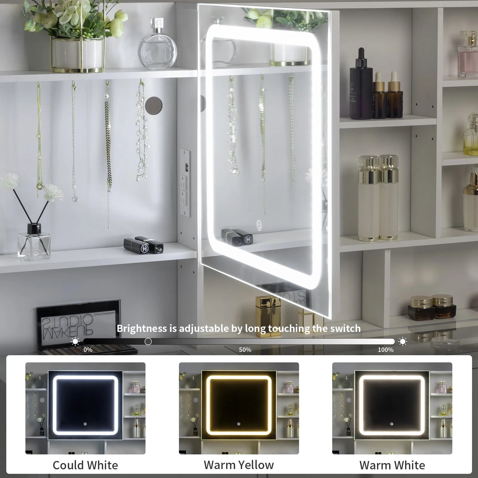 47.2" Modern Vanity Desk with LED Lights & Drawers - Roots & Rooms